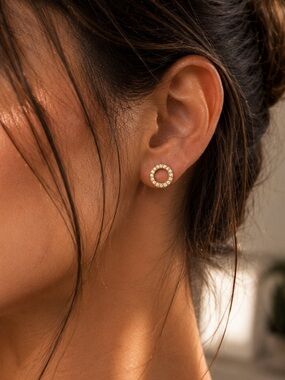 18K Gold Plated Circle Cubic Zirconia Stud Earrings